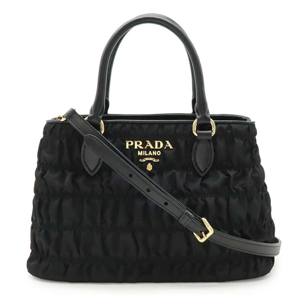 PRADA Gathered Handbag/Shoulder Bag in Nylon and Leather (NERO) Black (1BA173) - Picture 2 of 10